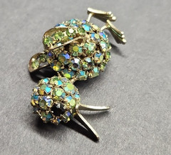 Vintage Warner Brooch Silver Tone Aurora Borealis Rhinestone Duck Bird