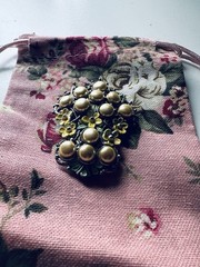 Vintage 1920s | Art Deco Floral And Pearl Fashion Scarf Clip | Ships As Pictured