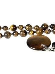 Vintage TIGERS EYE Stone Round Bead Dangle Disk Pendant Necklace Spacer Beads