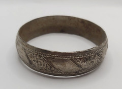 Vintage Moroccan Berber Bangle Bracelet Ethnic Tribal White Metal Carved Cuff