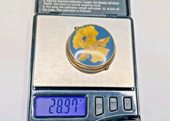 VTG Blue Cloisonne Yellow Iris Flower Pendant Enamel 22kt & 8kt Gold & Sterling
