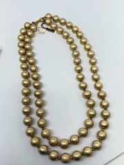 NOS Vtg Crown Trifari Metal Beads Necklace Clip earrings set Gold Tone tags