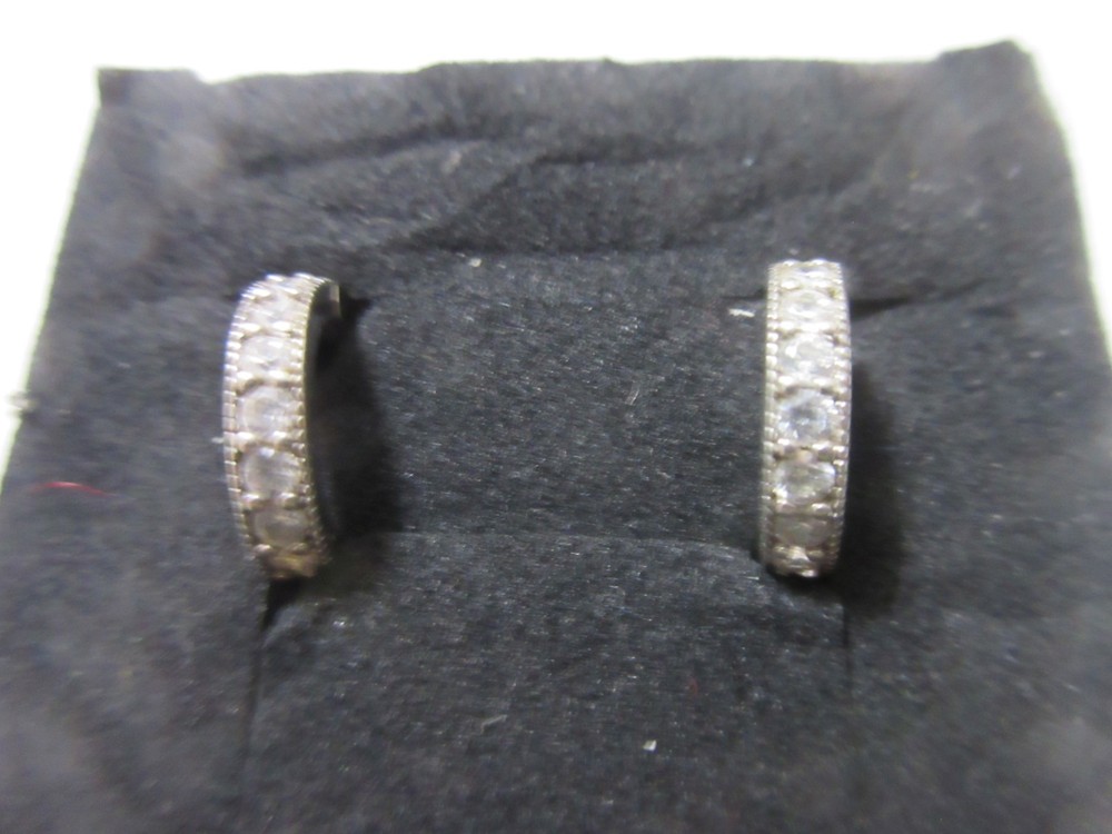Sterling Silver Inset Clear faceted stones Hinged Pierced Earrings Studs