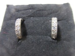 Sterling Silver Inset Clear faceted stones Hinged Pierced Earrings Studs