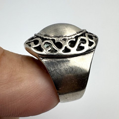 Vintage Sterling Silver 925 Oxidized Scroll Wide Oval Domed Signet Ring Size 5.5