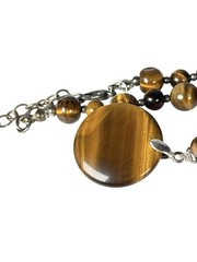 Vintage TIGERS EYE Stone Round Bead Dangle Disk Pendant Necklace Spacer Beads
