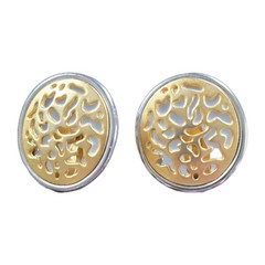 Vintage Earrings Gold Silver Toned Filigree Caged Omega Back Clip On