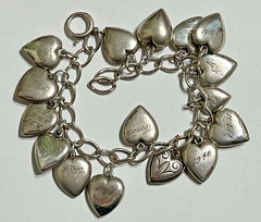 Vintage Puffy Hearts Charm Bracelet Estate Sterling Silver Heart Charms 32gr US