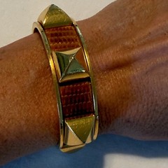 Hermès Gold Plated Médor Cuff/Bangle Bracelet- Brown Leather-Circa 1997