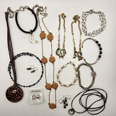 Miscellaneous Lot Of 14 Modern Costume Jewelry, Earrings, Necklaces, Bracelets