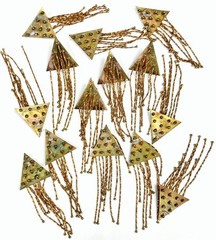 4 PIECES VINTAGE BRASS TRIANGLE MULTICHAIN BALL TASSEL 3″ DANGLE EARRINGS D605