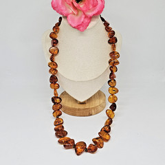 Cognac Amber Nugget Bead Necklace 25″ Long