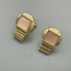 Vintage Gold Tone Cufflinks Pink Lucite Stone Mesh Wraparound Mens Retro Fashion