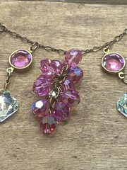 Vintage Pididdly Links Multicolor Crystal Heart Charm Necklace 36”