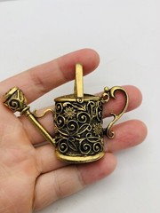 Vintage Adorable Gold Tone Floral Cottagecore Nature Garden Watering Can Pendant