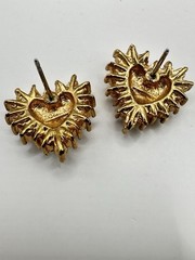 BEAUTIFUL Vintage Genuine Crystal and Gold Tone Heart Earrings Marked Roman