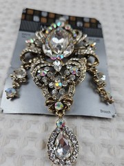 Vintage Ornate Gold Tone Rhinestone Statement Piece Brooch Pendant Pin Stunning