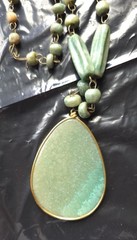 Green Vintage Aztec Sun Pendent Necklace/ Hand Carved Agate New