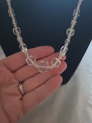 Vtg Clear Art Deco Glass Beaded Faceted Statement Fashion Necklace Jewelry