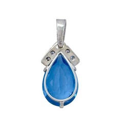 Vintage Sterling Silver 925 Blue Cubic Zirconia Teardrop Pendant