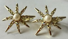 Vintage EMMONS Signed 1950 – 1960 Rhinestone Brooch & Earrings Star Burst Set
