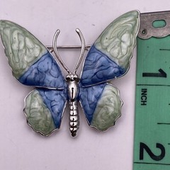 Butterfly Pin Brooch Silver Tone Green & Blue Enamel Jewelry No Brand B9C