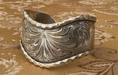 Vintage Premium Western Hand Engraved Sterling Silver Signed Moses Cuff Bracelet