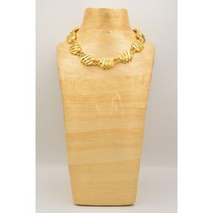 Vintage Statement Collar Necklace Polished Gold Linked Chain Chunky 1980s Bin1