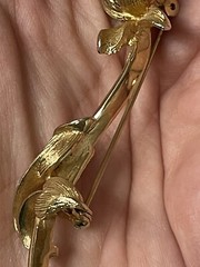 Vintage Signed FRANCOIS Long stem Rhinestone Flower Brooch Pink Gold-tone READ