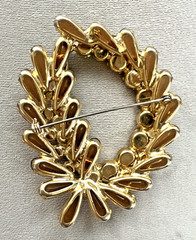 VTG. JULIANA DELIZZA & ELSTER AMBER & CLEAR RHINESTONE BROOCH LARGE 3″