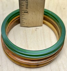 5 Vtg Tested Bakelite Thin Stackable Bangles Green, Orange Marbled Mid Century