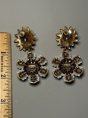 Miriam Haskell Beaded Pierced Lion Gold White Pearl Sun Flower Dangle Earrings