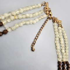 Beaded Necklace Tribal Bib Collar Statement Runway Boho Gold Tone Brown VTG 16″