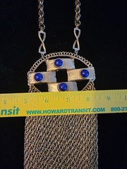 Vintage Very Large Bold Goldtone Blue Stone Edlee multi stand chain Necklace