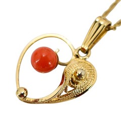Vintage Gold Filled Heart Necklace W Coral Signed Sorrento Pendant, W.E.H. Chain