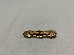 Victorian geometric gold over brass top, gold over silver bottom bar pin C clasp