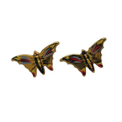 Vintage Butterfly Earrings Gold Tone Sterling Silver Hand Painted Clip On