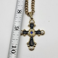 Fun vintage enamel rhinestone faux pearl cross necklace whimsagoth