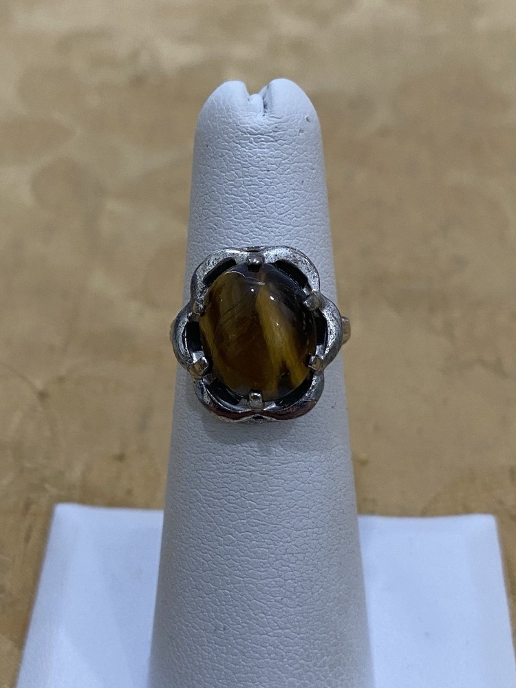 Vintage Clark & Coombs Designer Sterling Silver & Tiger Eye Stone Ring Size 4.5