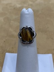 Vintage Clark & Coombs Designer Sterling Silver & Tiger Eye Stone Ring Size 4.5