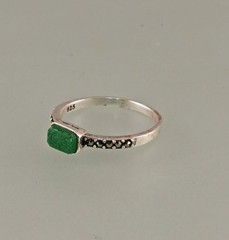 Silver Ring Green Jade Markasite Art Deco 925 Silver Size 56