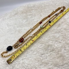 Vintage Rolo Chain Necklace Mixed Stones Two Strand Retro