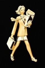 AJC Vintage Boss Lady Pin Brooch Bringing Home Bacon Woman VIP Signed NOS BinA3