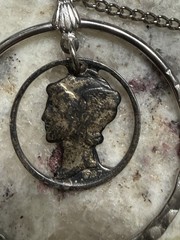 1937 Cutout Mercury Dime Swinging Pendant Necklace Vintage Jewelry