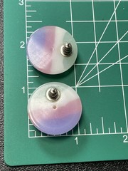 Vintage 1.1” Rainbow Pink Purple Green Lucite Round Puffy Clip Earrings