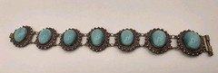 Antique Solid Sterling Silver 950 Ornate Light Blue Glass Moonstone Bracelet