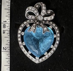 Vtg Signed Joan Rivers Blue Heart Crystal Rhinestone Bow Brooch Pin w Box QVC 2”