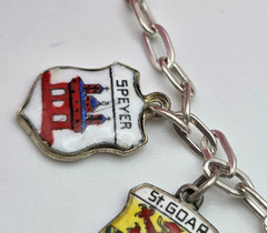 Vintage 800 Silver Enamel Travel Shield Charm Bracelet Germany Italy ANTIKO 7″