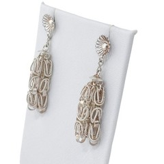 Vintage Sterling Silver 925 Byzantine Link Chain Fringe Dangle Earrings