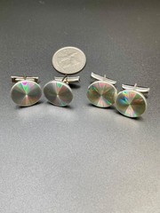 Vintage Silver Tone Holographic Kaleidoscope Pinwheel Cufflinks TWO Pairs MCM